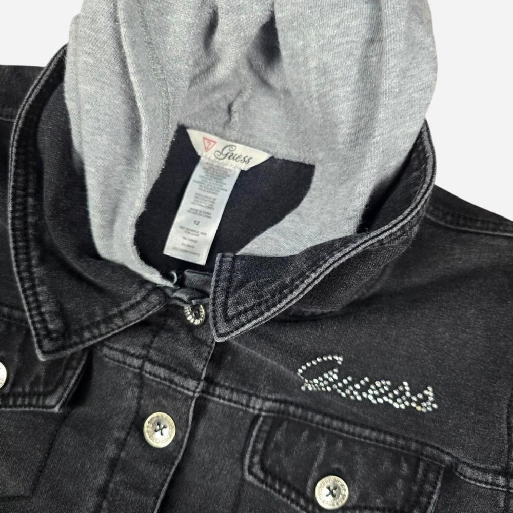 Guess kids Denim Hoodie Jacket Size 12 Black Blue Jean Zip-Up Casual Layering - Picture 2 of 4